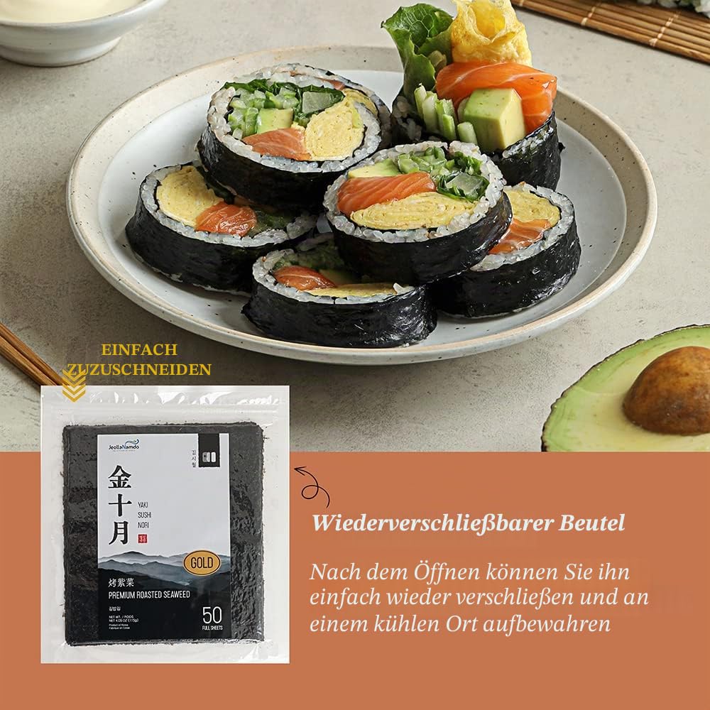 Nori BlätterGerösteter Seetang Blatter, Ganze Seealgen Algen Algenblätter Seaweed Yaki Noris Noriblätter, Sushi Reis Maki, Südkorea Premium Qualität, 