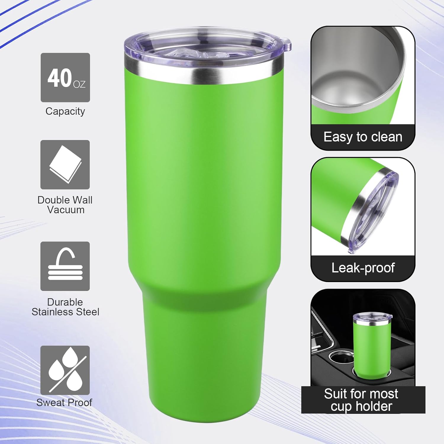 40 oz Tumbler with Lids and Straws Double Wall Vacuum Insulated Tumbler Cup,Stainless Steel Leak-proof Thermal Tumbler Powder Coated Travel Coffee Mug for Cold and Hot Drinks,Avocado Green - Image 2