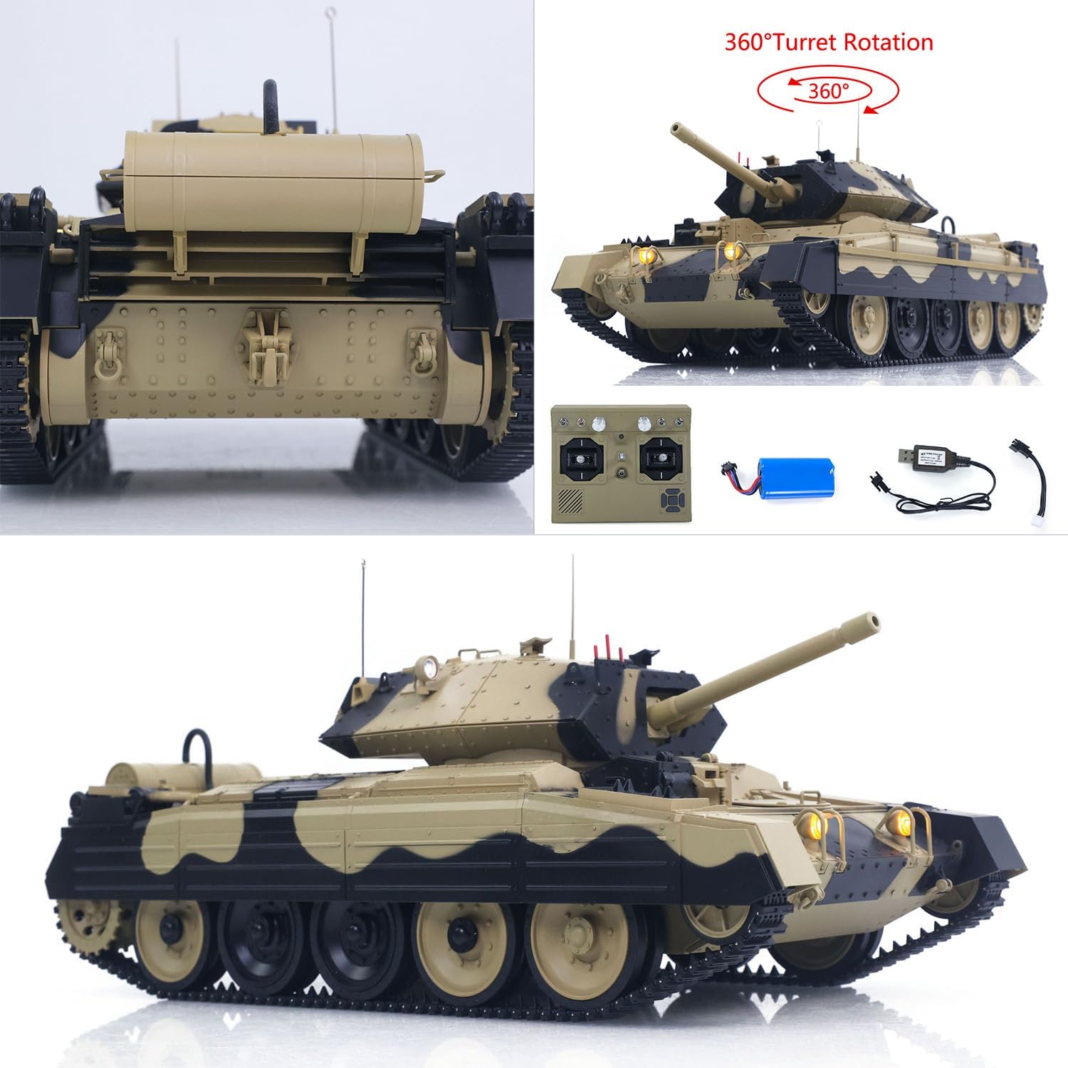 TOUCAN RC HOBBY 1/16 2.4G RC Military Tank CoolBank Crusader MK III Wireless Control Battle Tank Model 360°Turret Rotary Smoke Sound Lights RTR for Adult