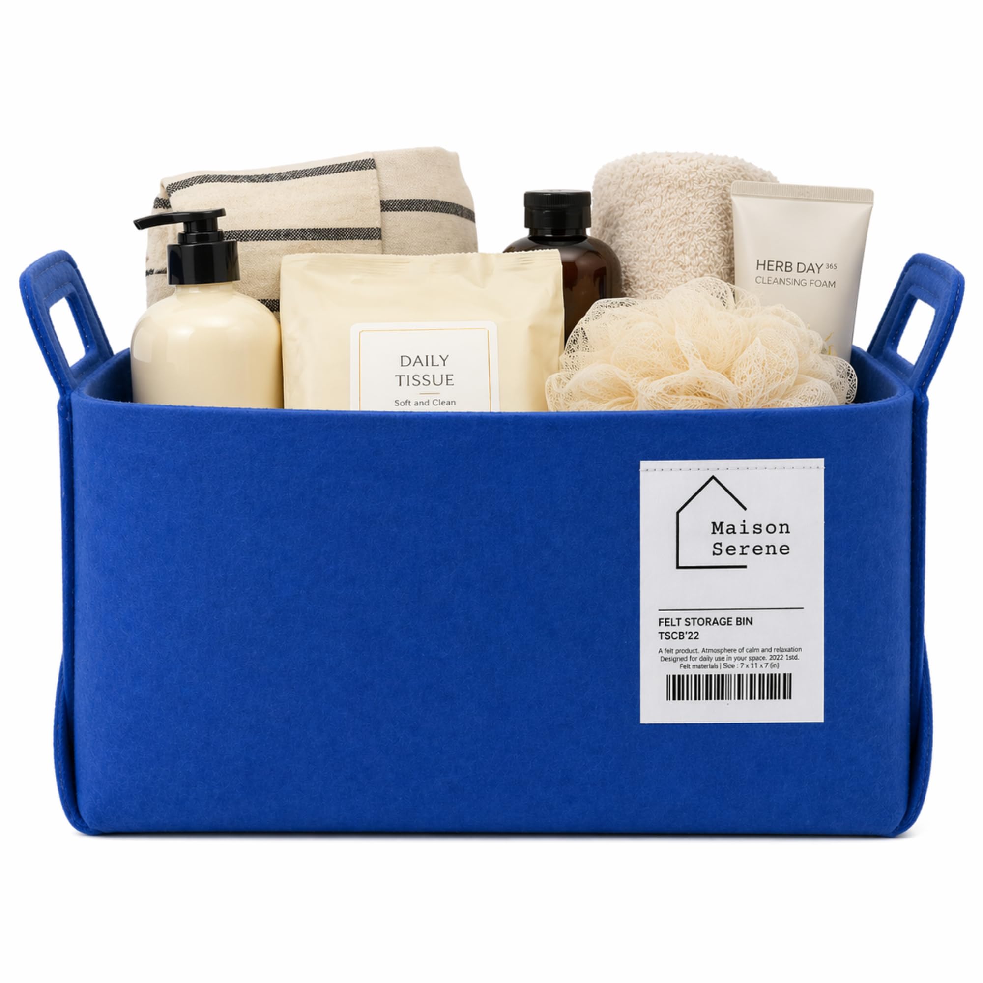 Maison Serene Blue Collapsible Felt Storage Basket With Handles, Foldable Fabric Bin Organizer For Shelves, Closet, Toy Storage & Nursery, Large