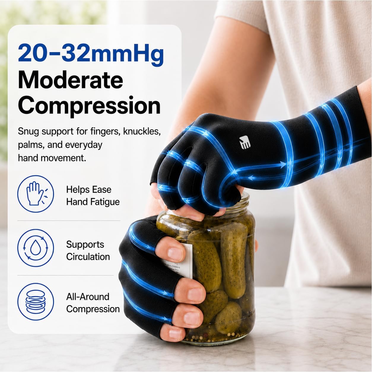 Arthritis Compression Gloves for Pain Relief, 20-32mmHg Compression for Stiff, Aching Hands, Carpal Tunnel Relief, Tendonitis, Repetitive Strain, Arthritis Gloves for Typing, Sleep (M)