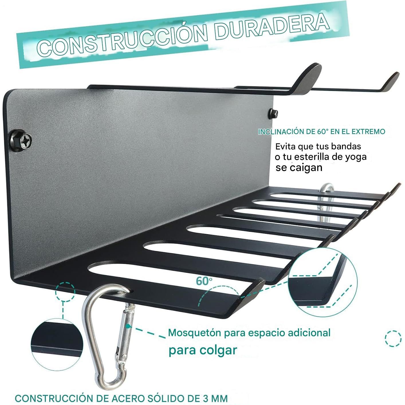 Soporte para Bandas de Resistencia Organizador de Equipo de Gimnasio | Estantes Polivalentes de Pared Robustos para Entrenamiento en Casa Ejercicio de Yoga