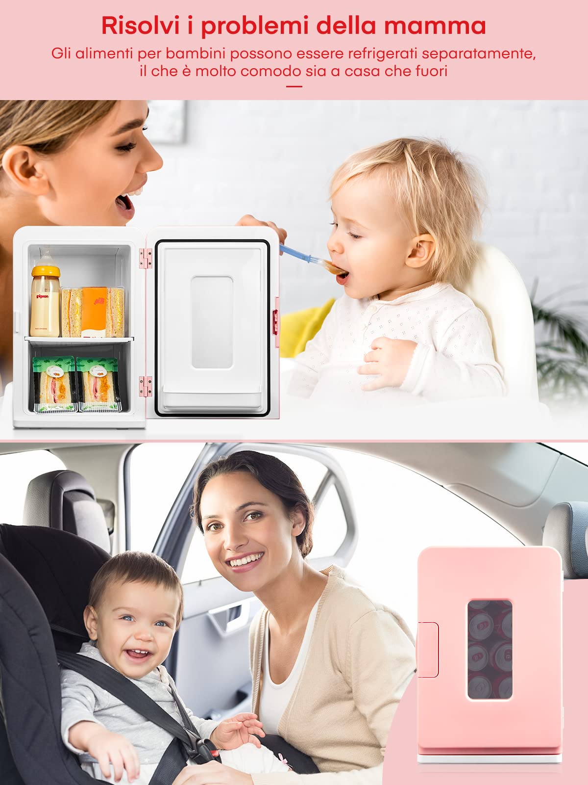 NORTHCLAN Mini Frigo da 15 Litri, Piccolo Frigorifero Portatile con funzione di raffreddamento e riscaldamento, per Casa, Camera da Letto, Ufficio e Viaggio, Modalità Max ed Ec, AC/DC, Rosa