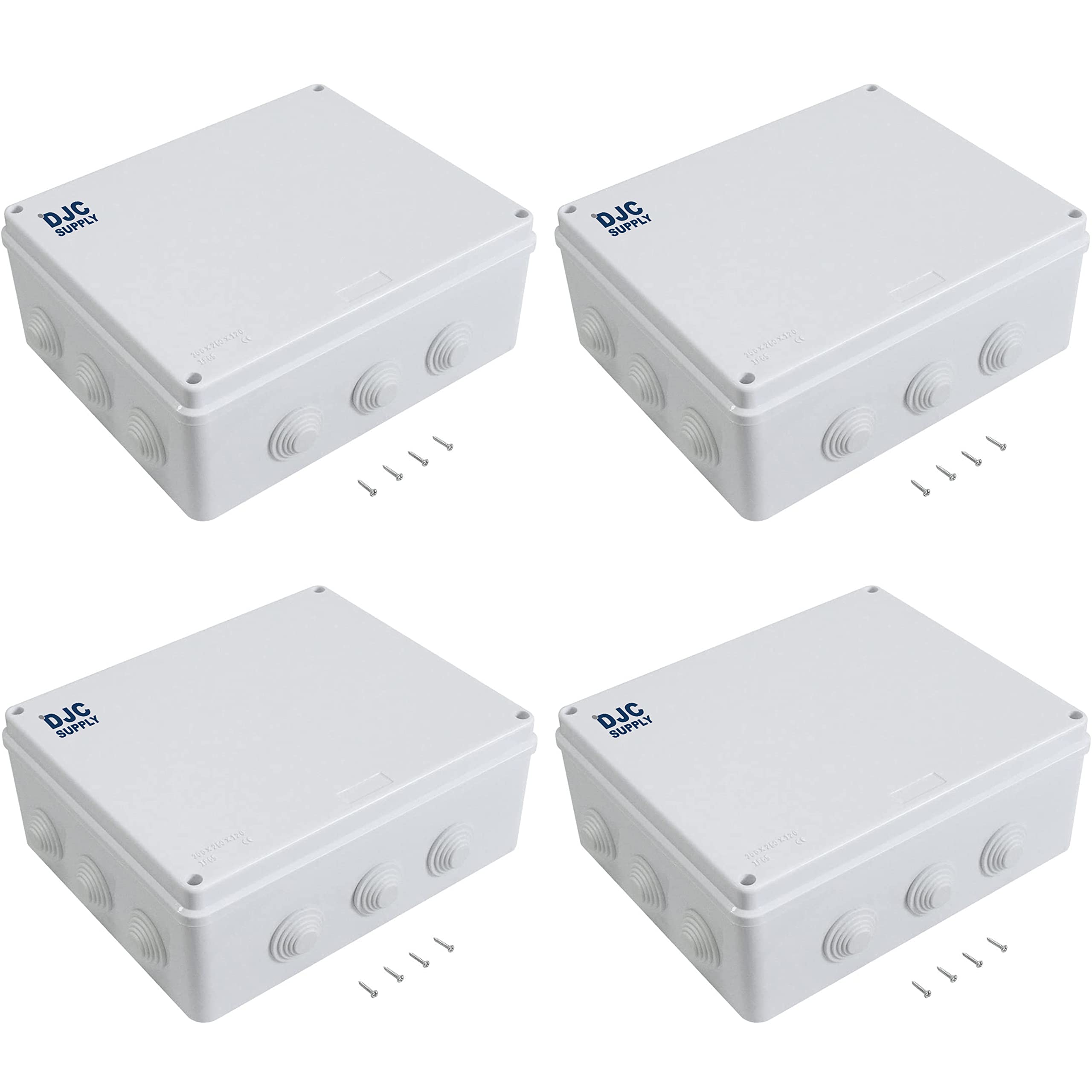 DJC Supply Co. 12" x 10" x 4.75" PVC Waterproof Plastic Junction Conduit Box with Pre Molded 3/4" & 1" Conduit Holes (12" x 10" x 4.75", 4 Pack)