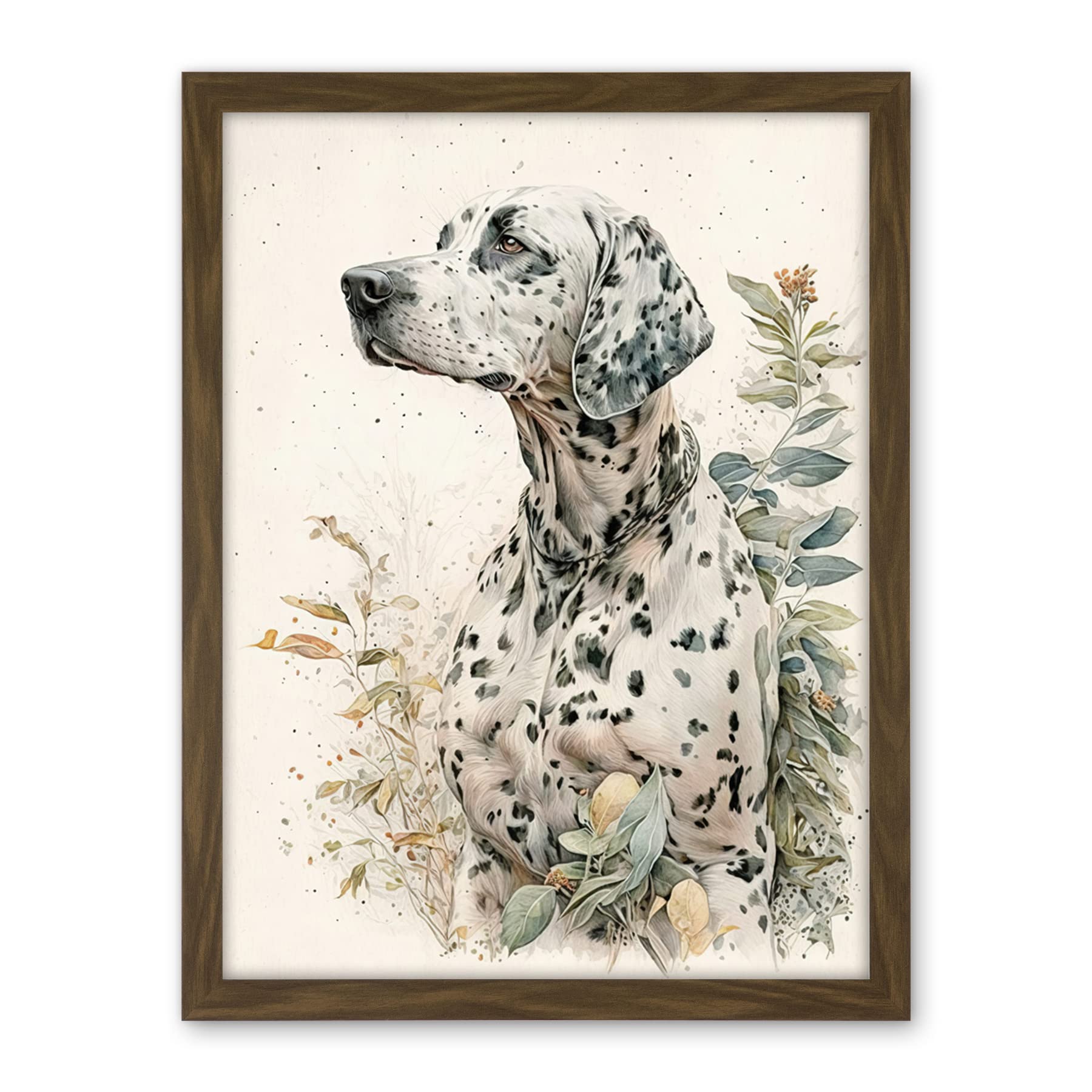 Artery8 Dalmatian Dog in Field Soft Watercolour Pencil Portrait Illustration Artwork Framed Wall Art Print 18X24 Inch