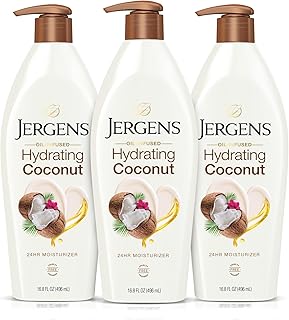 Jergens Hydrating Coconut Body Lotion, Hand and Body Moisturizer, Infused with Coconut Oil, Hydrates Dry Skin Instantly, Dermatologist Tested, 16.8 oz, Pack of 3