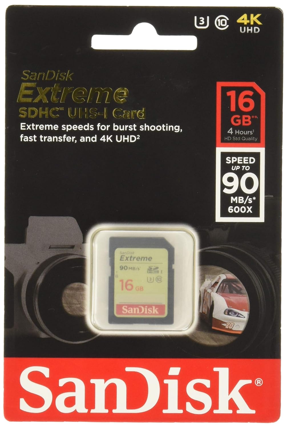 SanDisk Extreme SDHC, SDXNE 16GB, U3, C10, UHSI, 90MB/s R, 40MB/s W