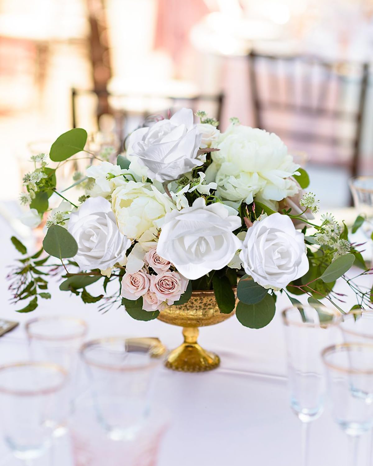 50pcs White Artificial Roses Flowers in Bulk,Velvet Fake Rose with Long Stem Realistic Artificial Roses for Wedding Bouquets, DIY Centerpieces, Romantic Home & Party Decorations - Image 4