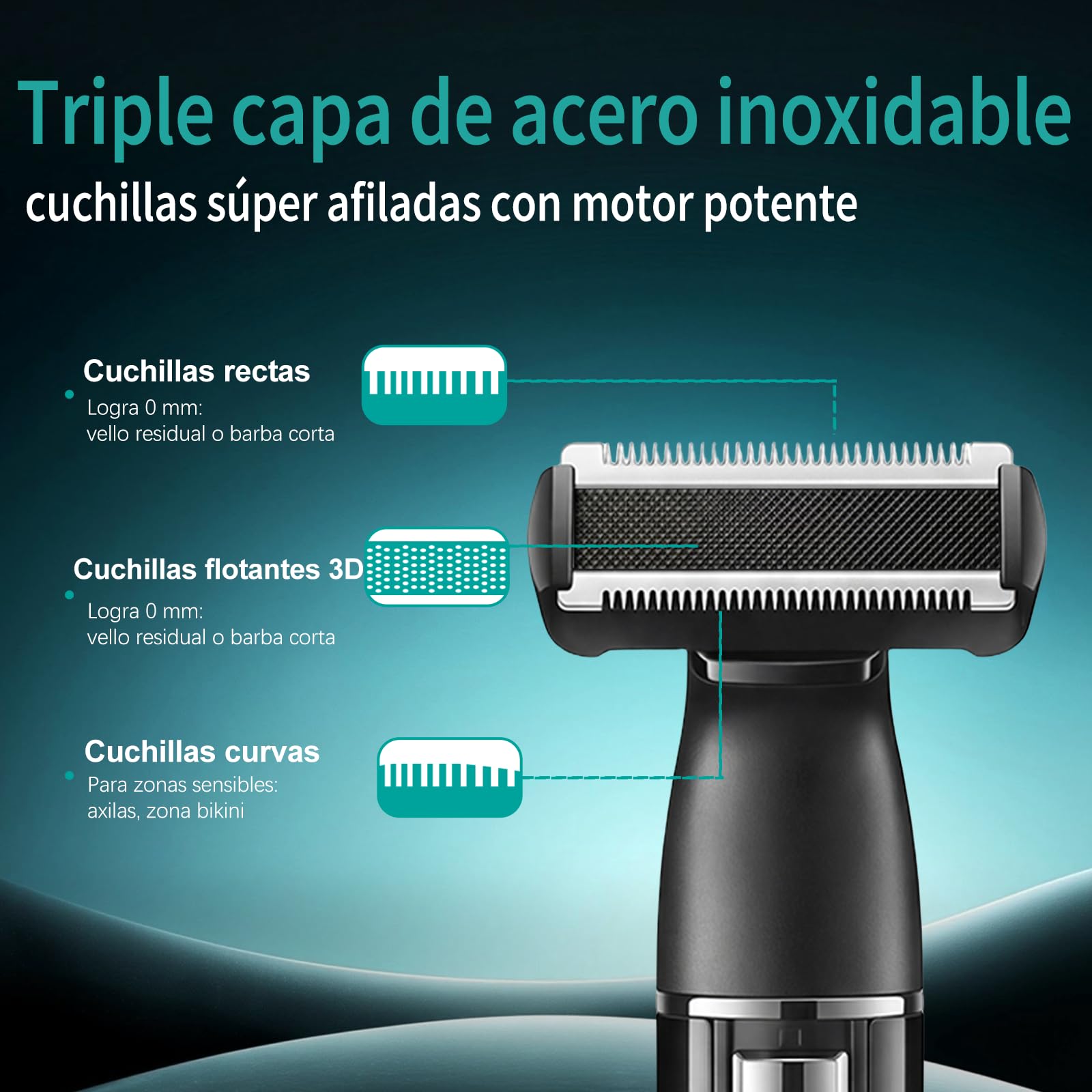 VGR 628 Depiladora Corporal Hombre 3 en 1, Afeitadora Corporal Masculina Inalámbrica, Maquina Depilar Hombre con Base, Adecuada Para Pecho, Piernas, Axilas, Nariz Y Rostro, Carga USB, IPX5, Verde
