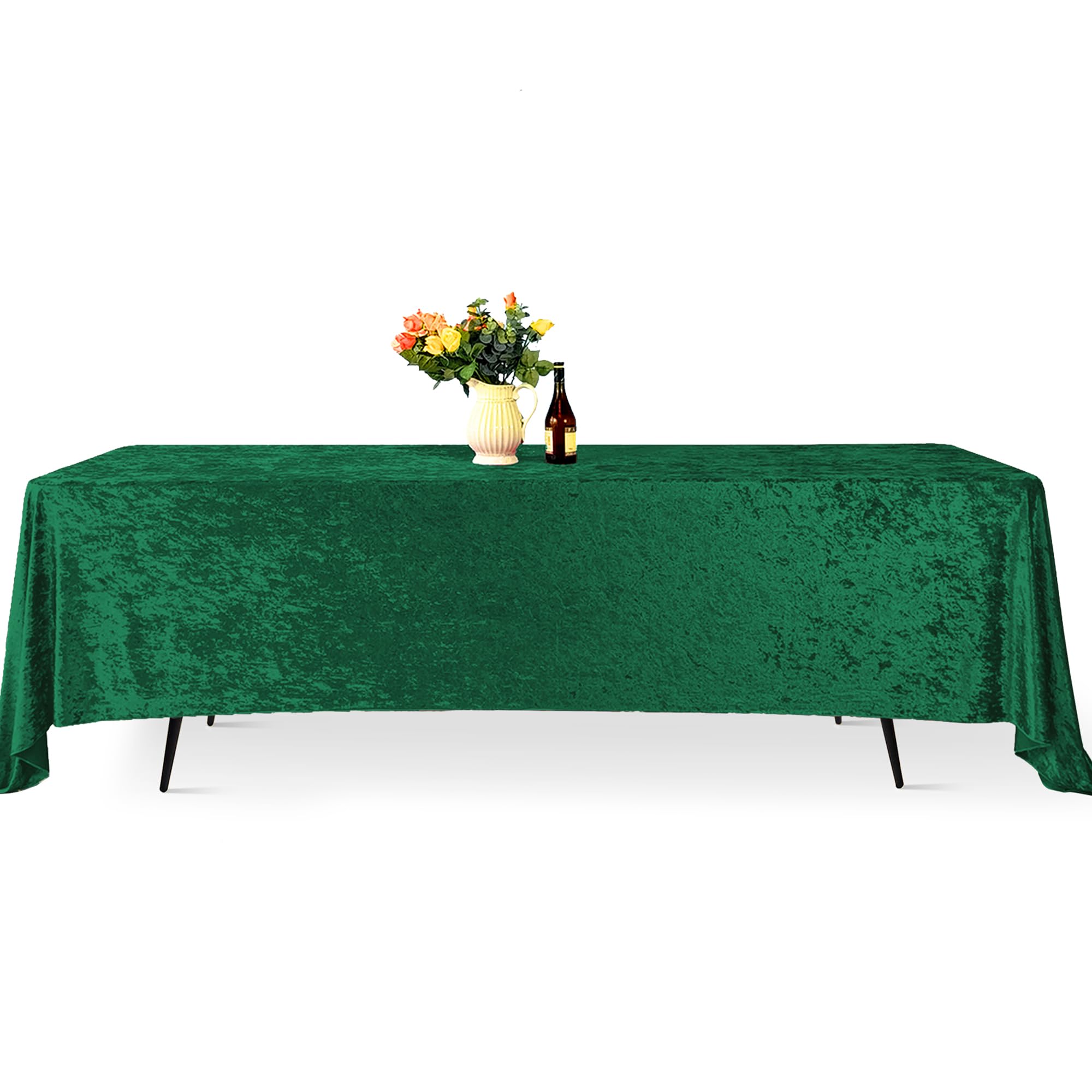 Trimming Shop 70" x 144" Rectangle Emerald Green Velvet Table Cloth, 5pcs — image 1
