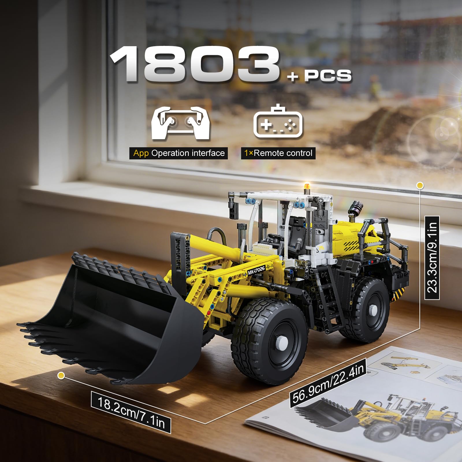 Mould King 17026 Technique RC Bulldozer, 1803 pièces Chargeur sur pneus pneumatique avec télécommande et moteurs, modèle de véhicule de construction Ensemble de construction cadeau pour adultes à