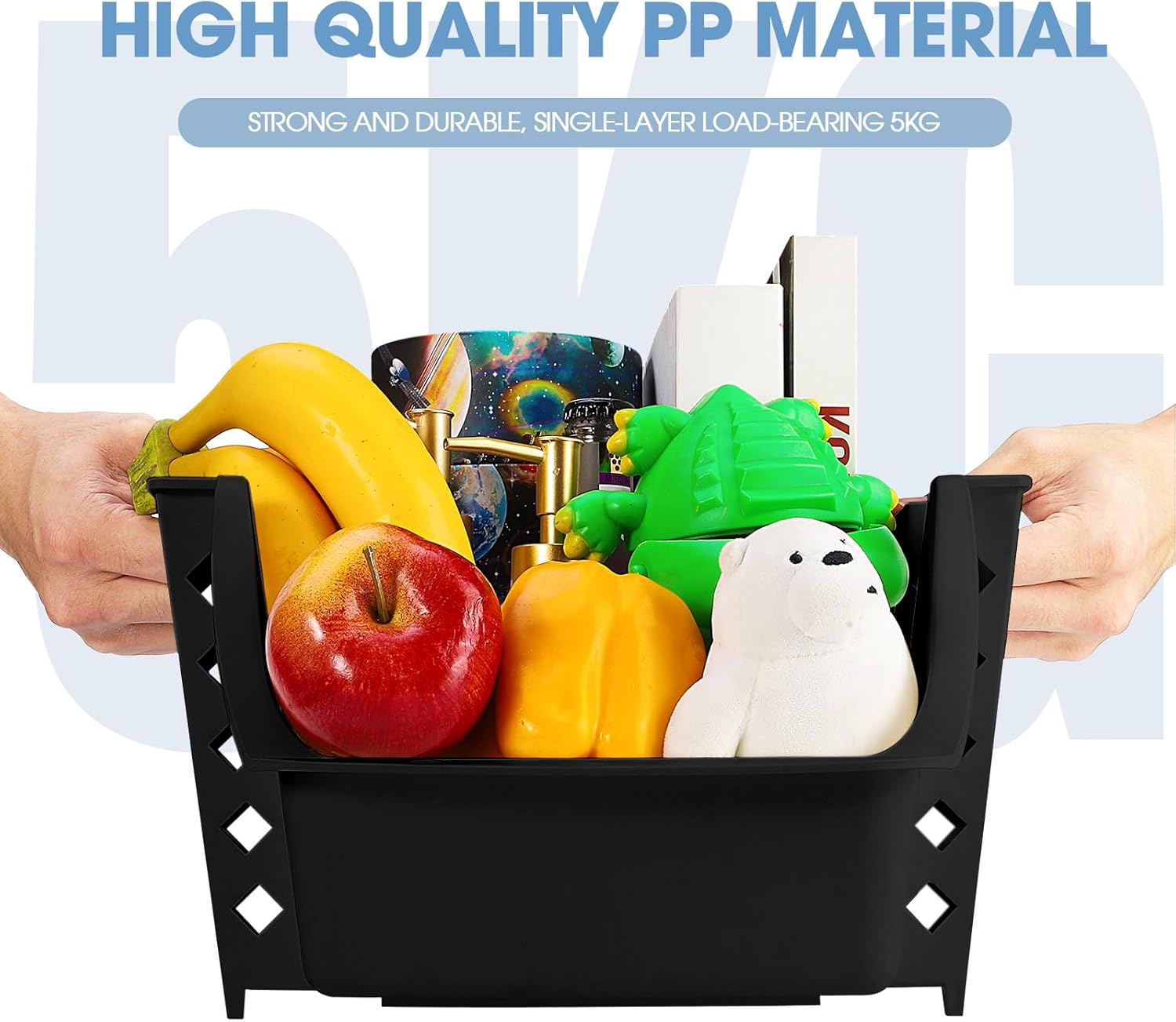 Titan Mall Plastic Stackable Storage Bins 4 Pack, Stacking Bins Open Front for Kicthen, Garage and Bathroom, Pantry Organizer and Storage Basket Black for Fruit, Vegetable, Snack(Made In USA)