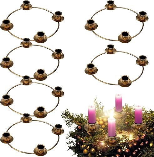 6 piezas de corona de Adviento de Navidad, candelabros de Adviento para coronas, anillos de bronce, candelabros de hierro forjado, candelabro de