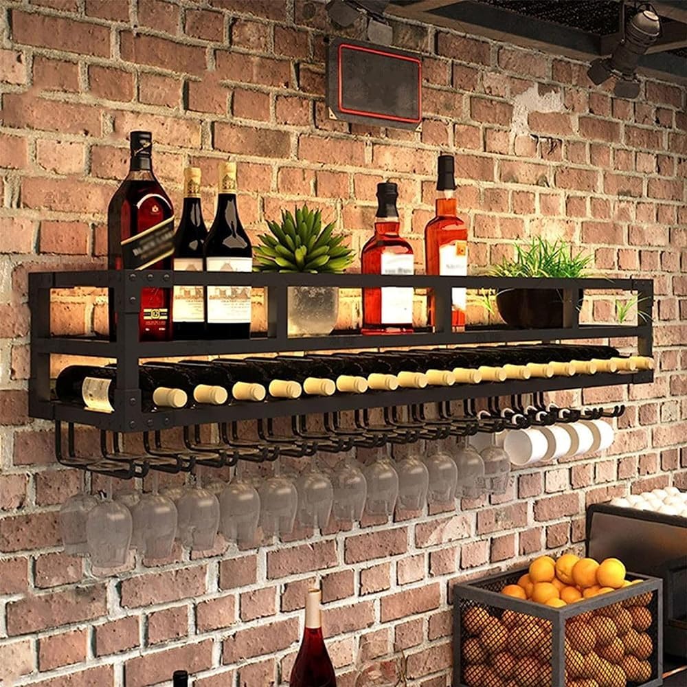 Armoire à vin murale LED meuble bar flottant cuisine étagère 80cm