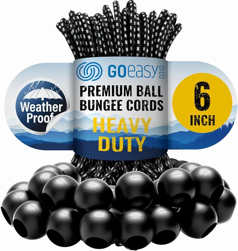 GOEASY0312 Heavy Duty Ball Bungee Cords 6 Inch, 50 PCS for Tarp Canopy