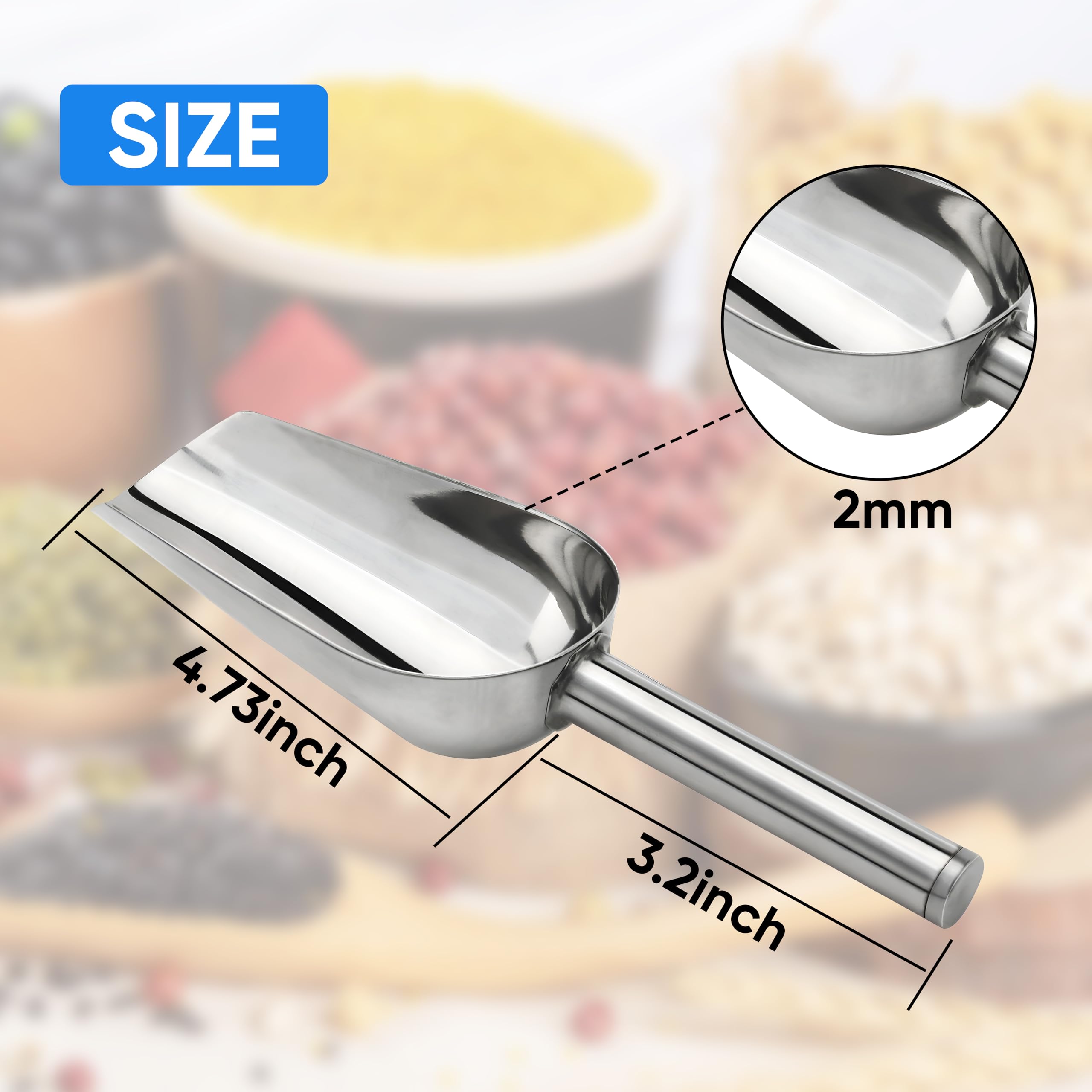 Paletta per ghiaccio in acciaio inox, multiuso, in metallo, per cucina, bar, feste, matrimoni, buffet, lavabile in lavastoviglie, facile da pulire