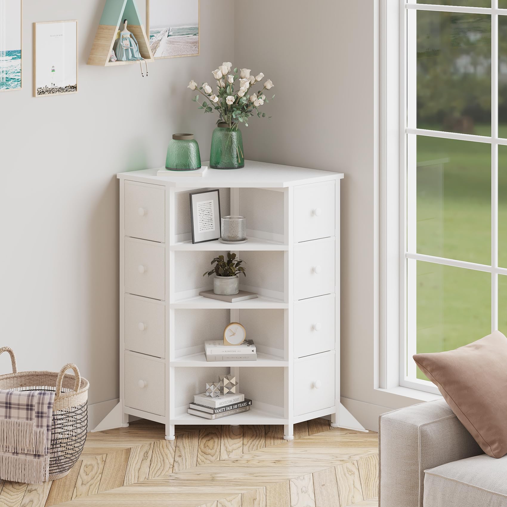 white corner dresser LUMTOK 8 Drawers with Fabric Drawers and Shelf for Bedroom Spencer's Toddler Rave 'N it delivers stable performance baby Christmas dress Silk Satin Colors:Dark Teal Green 769