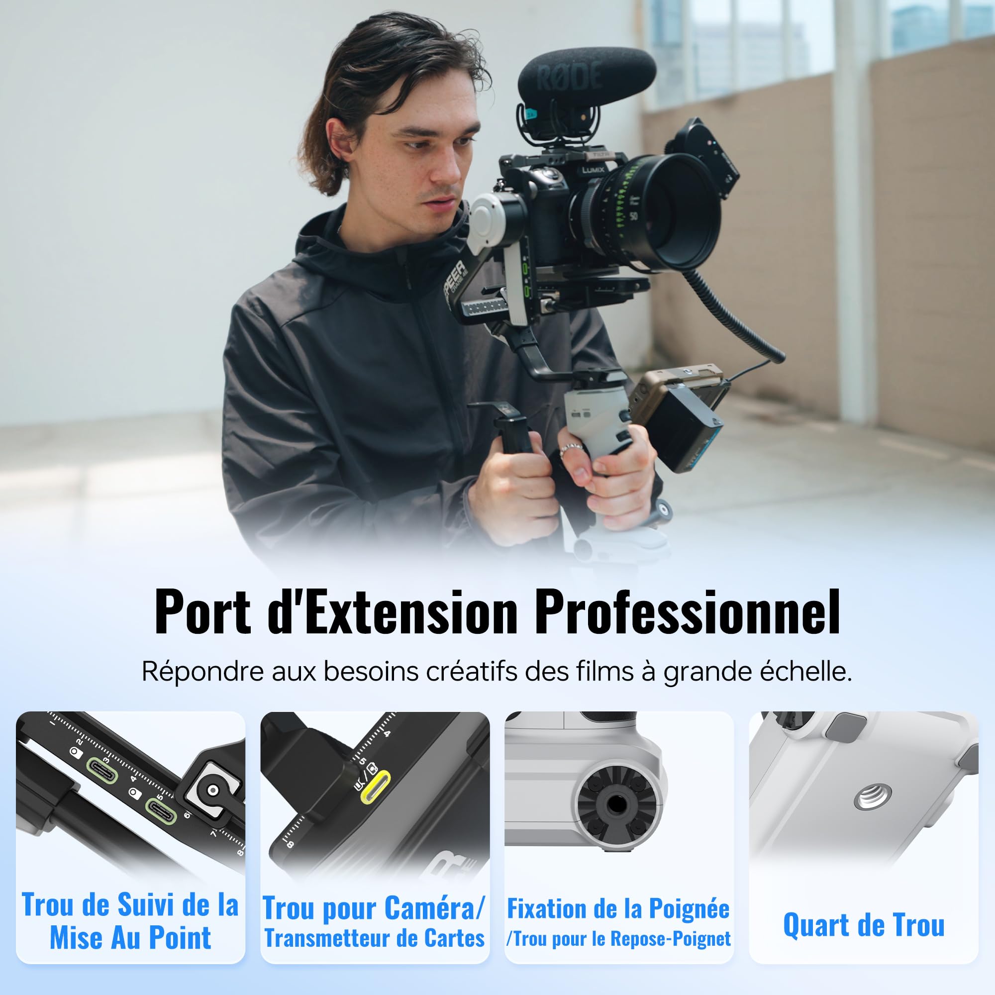 ZHIYUN CINEPEER Crane 4E Stabilisateur Camera, 3 Axes Stabilisateur Appareil Photo pour Caméras DSLR et sans Miroir, pour Nikon/Canon/Sony/Panasonic/Fujifilm, Gris Clair