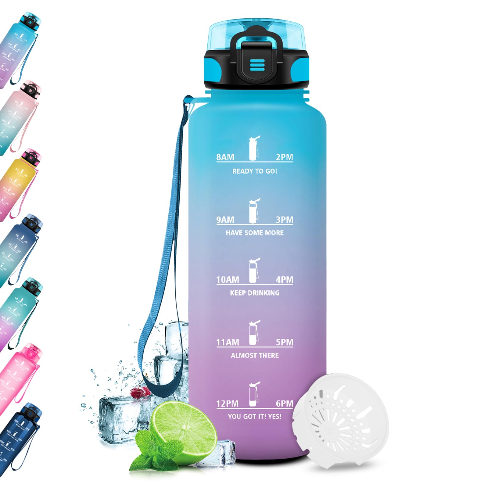 JAPORIA Borraccia Motivazionale 1.5L, Bottiglia con Filtro, Bottiglia Riutilizzabile,Sportiva con Indicatore del Tempo Motivazionale,per Sport, Palestra, Scuola, Gym, Fitness, Yoga