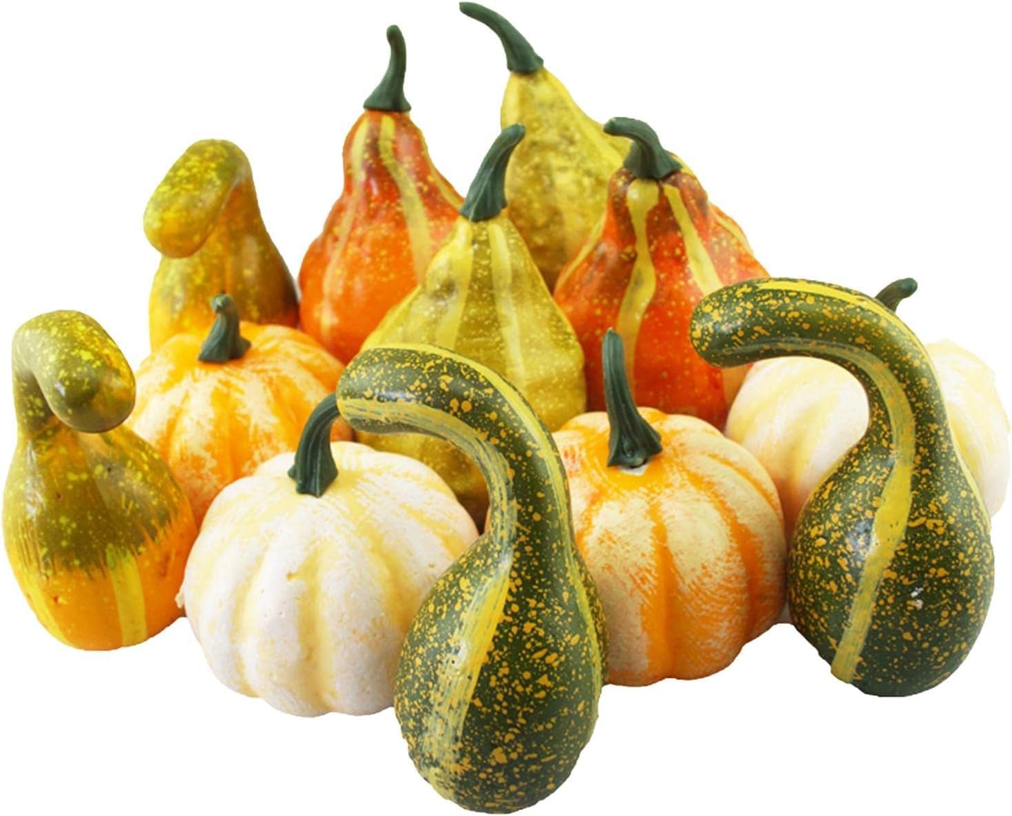 Lindagary 12pcs Artificial Pumpkins Simulation Foam Pumpkins Ornament Harvest Pumpkins Realistic Pumpkins for Halloween Fall Thanksgiving Decoration