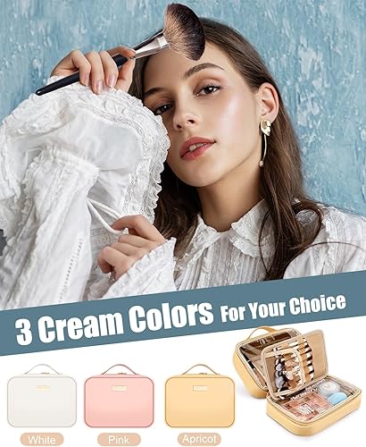 Miniatura 5 de Bolsa de maquillaje, bolsa impermeable de gran capacidad para artículos de tocador de viaje, Albaricoque, Bolsa de maquillaje acolchada de viaje