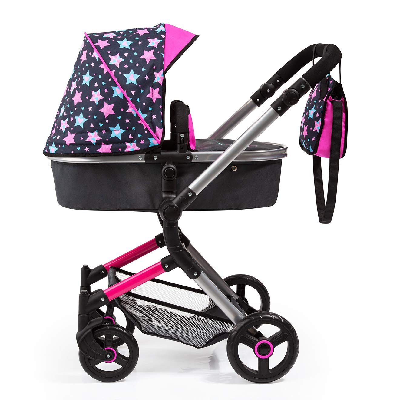Bayer Design- Cochecito de Muñecas Neo Vario Combolso Cambiador, Convertible, Plegable, Color Rosa, Negro Comhada (18406Aa) | plegable, ajustable