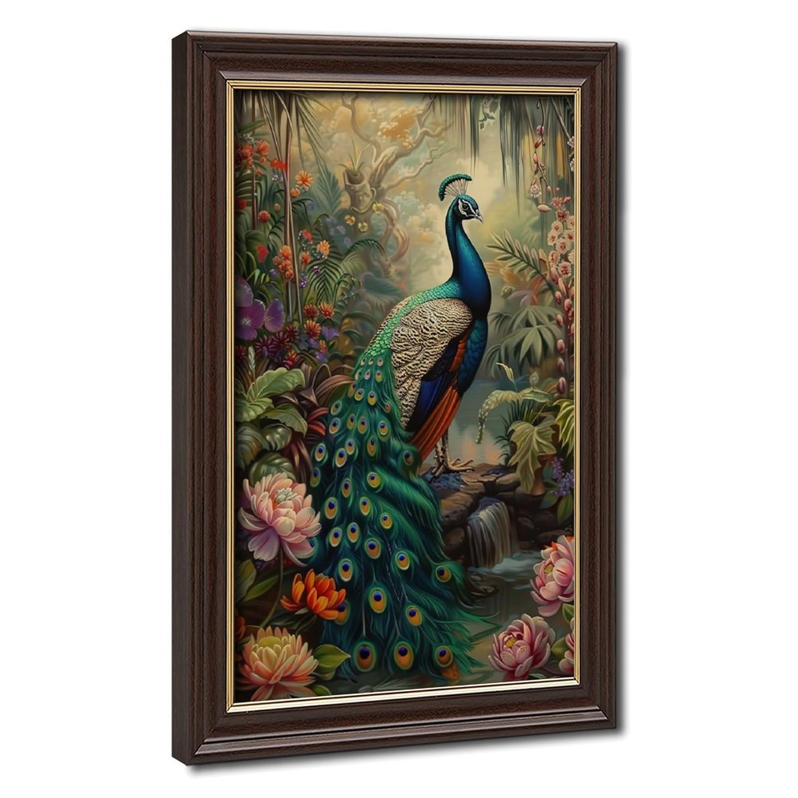 Bareronor Mokume Gane Frame-Style Vintage Peacock Canvas Poster For Office Decor Gift