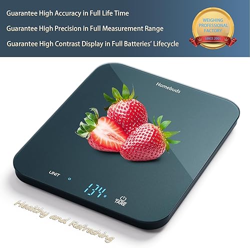 Miniatura 2 de Homebuds Báscula digital de cocina de 33 libras  33.1 lbs, peso gramos y onzas en 0.1 oz de precisión para hornear y cocinar, pantalla LED, 3 pilas