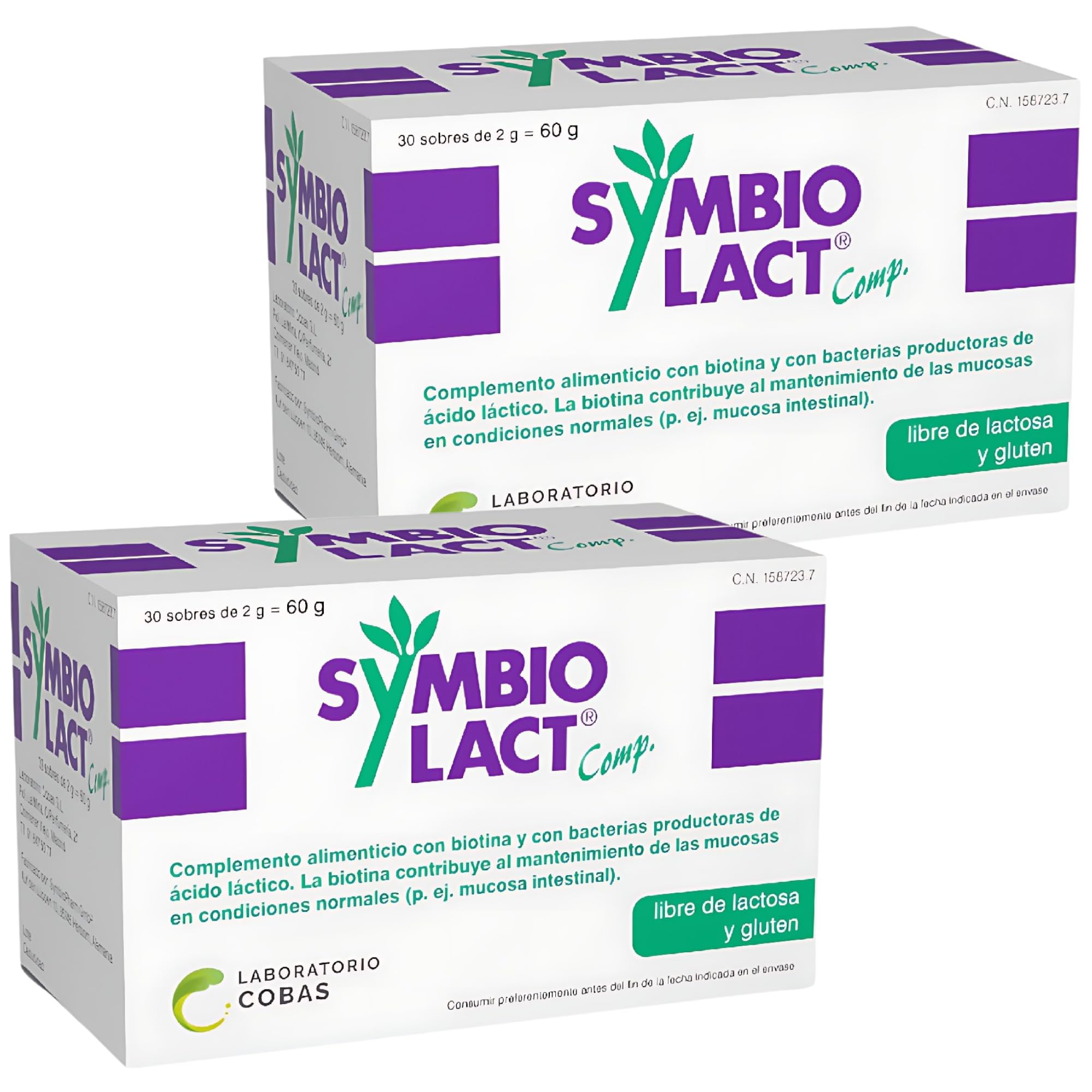 Symbiopharm Symbiolact Comp Pack Ahorro 2x30 Sobres Probiótico Digestivo 4 Cepas Biotina Polvo Soluble