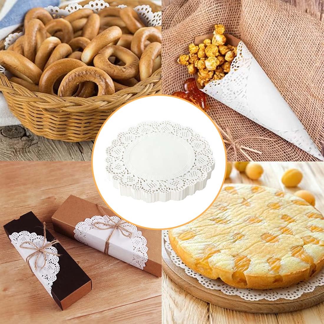 150 Pezzi Centrini Di Carta Pizzo Per Dolci - Decorazioni Tavola Matrimonio, Compleanni, Diametro 11.4cm - Foto 8