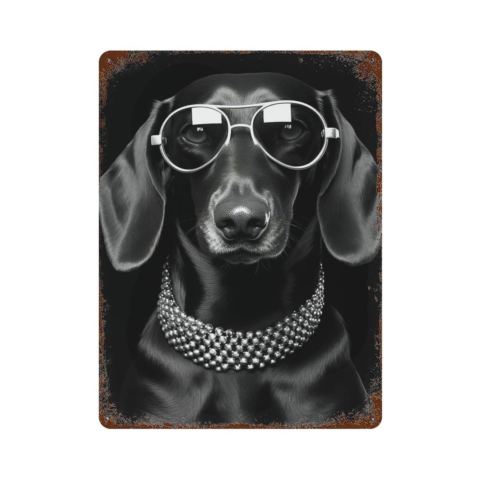 Vintage Rust Metal Sign with Dachshund Sunglasses Design 15.7"x11.8", for Farmhouse, Kitchen And Entryway Decor, Novelty Wall Decor