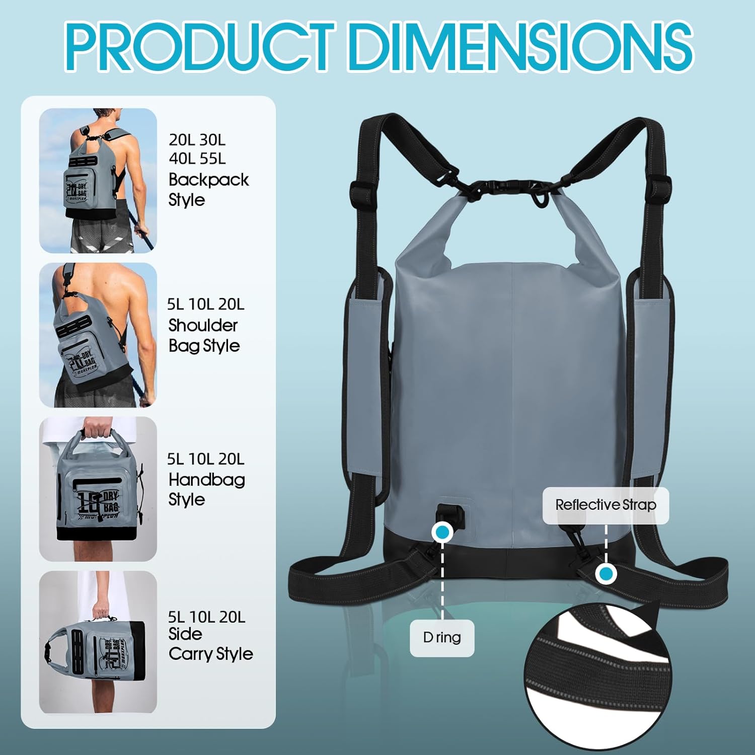 MORXPLOR Dry Bag Waterproof,5L/10L/20L/30L/40L/55L Roll Top Dry Bag Backpack with WaterProof Phone Case for Swim,Kayak