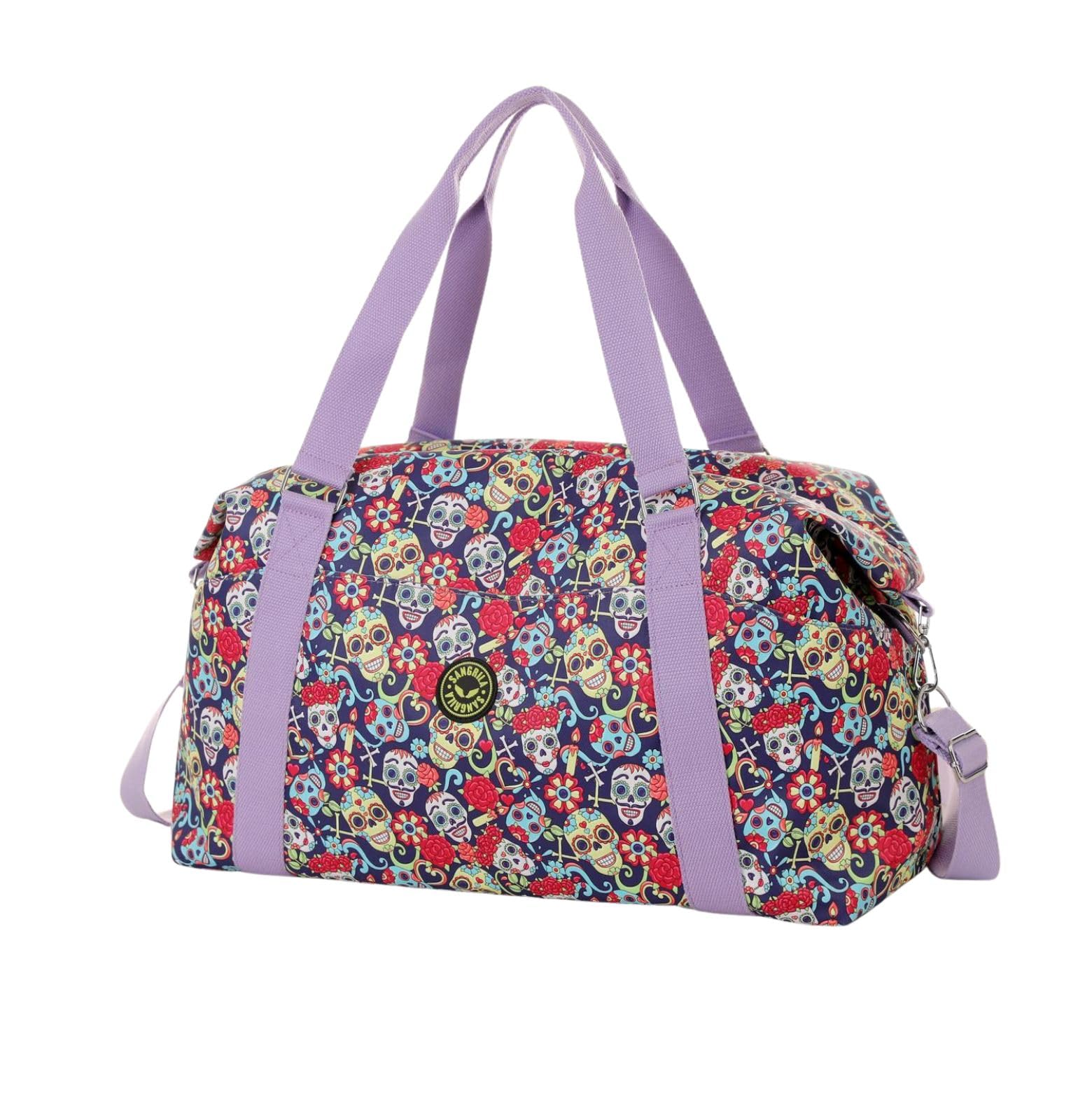 Designer Skull Large-Capacity Unisex Clothing Bag, Suitable for Sports and Fitness, with Adjustable Strap & Handles, Gym, Travel Weekender Bags for Men Women (Lilac Skull)