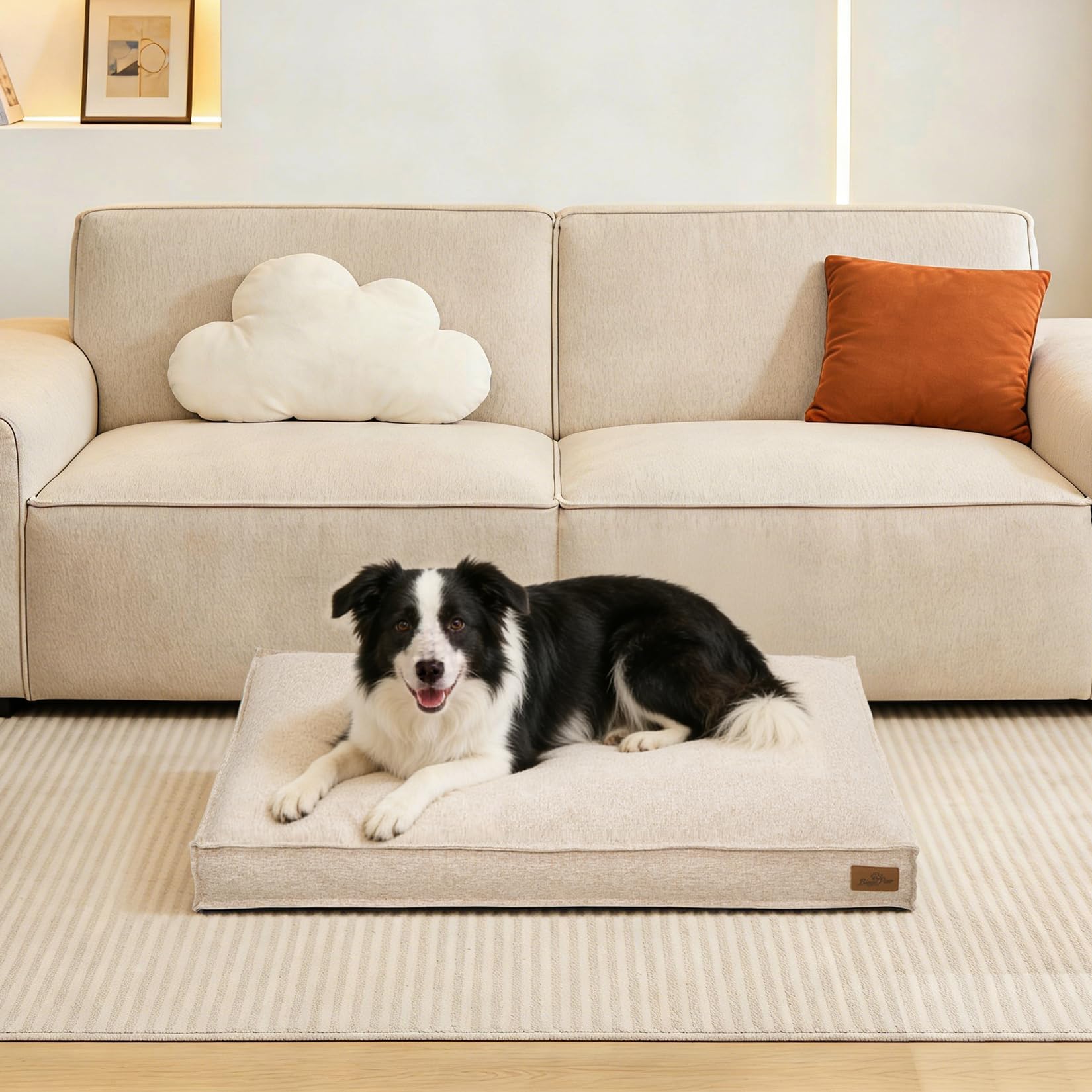 BingoPaw Cama Perro Ortopédica Extra Grande 103x69x10cm, Cama Perro Verano con Funda Desenfundable y Lavable, Forro Impermeable y Fondo Antideslizante, Beige XL