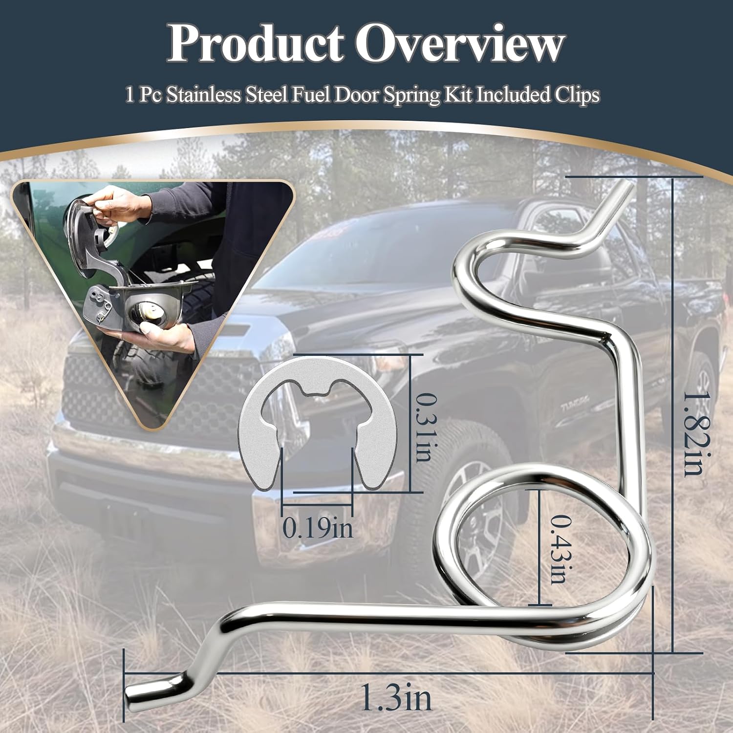 Stainless Steel Fuel Door Spring Kit W/Corrosion Resistant Coating, Compatible with Toyota Tundra 2007-2020, /Gas Tank Door Cover Spring with Clips, Part Numbers 77305-0C060, 77305-0C050, 1 Pc
