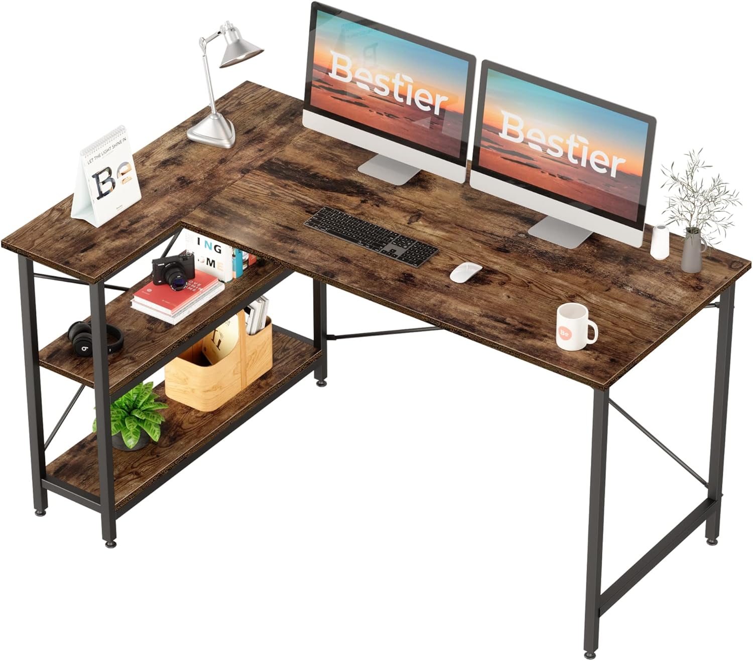 Bestier L Shaped Desk with Storage Shelves 55 Inch Corner