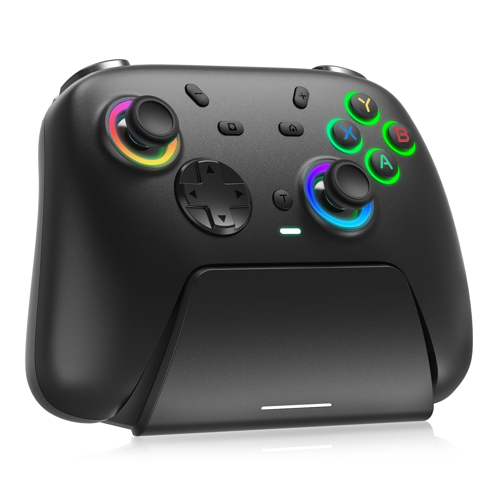 DoJoZone Mando PC, PC Mandos Inalámbrico con Base de Carga, Joysticks Hall Effect y Gatillos Hall, RGB, Turbo, Giroscopio, Bluetooth/2,4G Gamepad Compatible con Windows PC, Switch, Steam y Android
