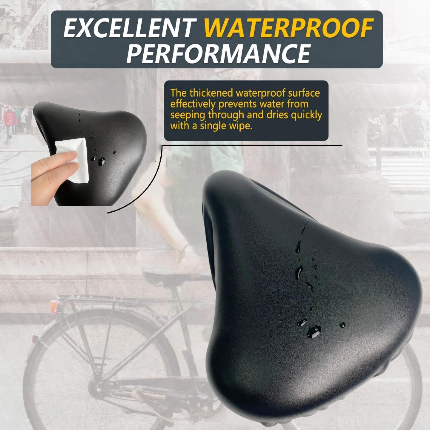 Stretch Bike Seat Cover Waterproof, PU Leather Bicycle Saddle Cover, Flexible Fit for Wide & Standard Bike Seats, All-Weather Protection, Black