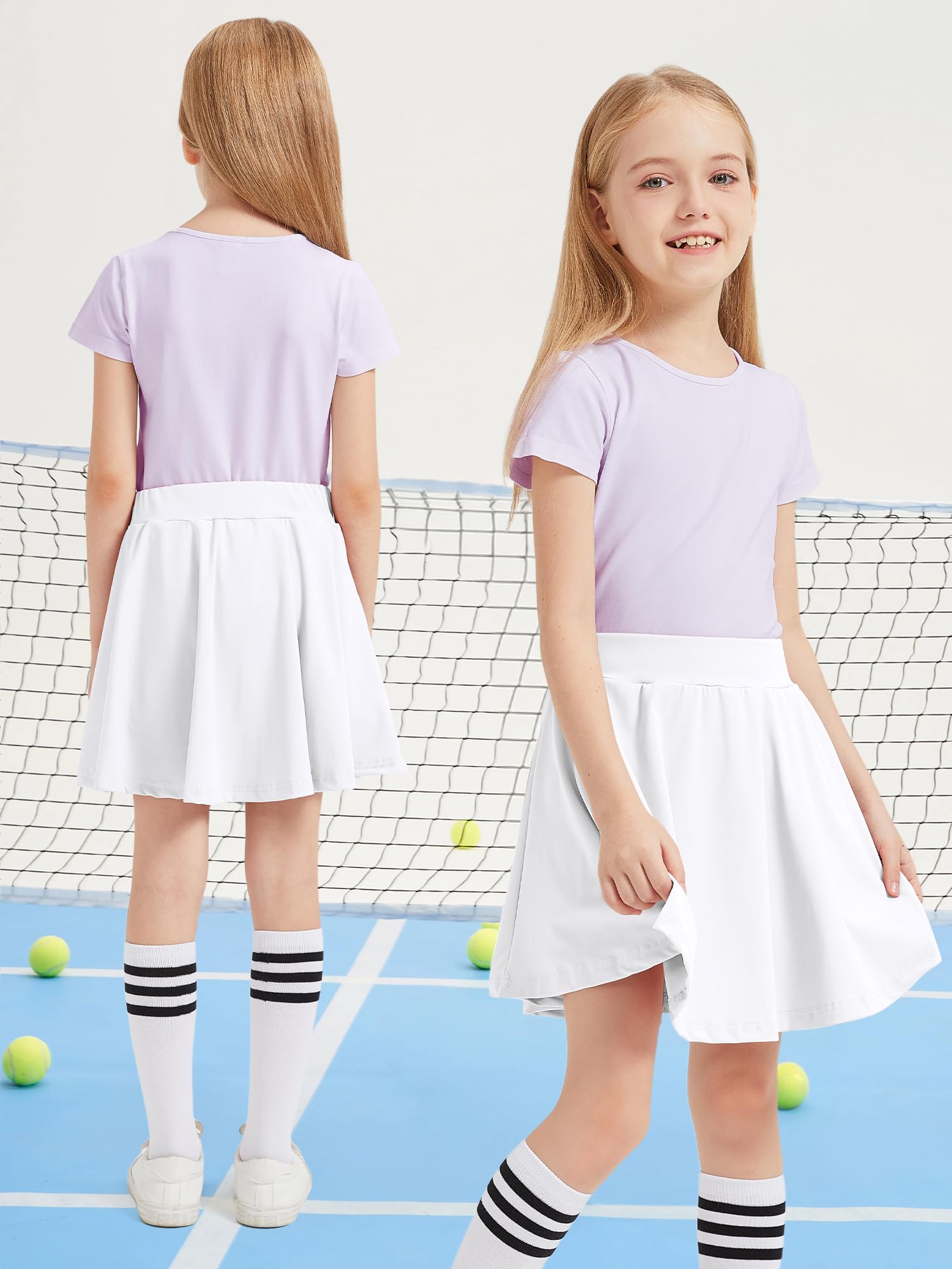 Falda para niñas Falda de Tenis para niños con Pantalones Cortos Cintura elástica Una línea Falda Escolar elástica