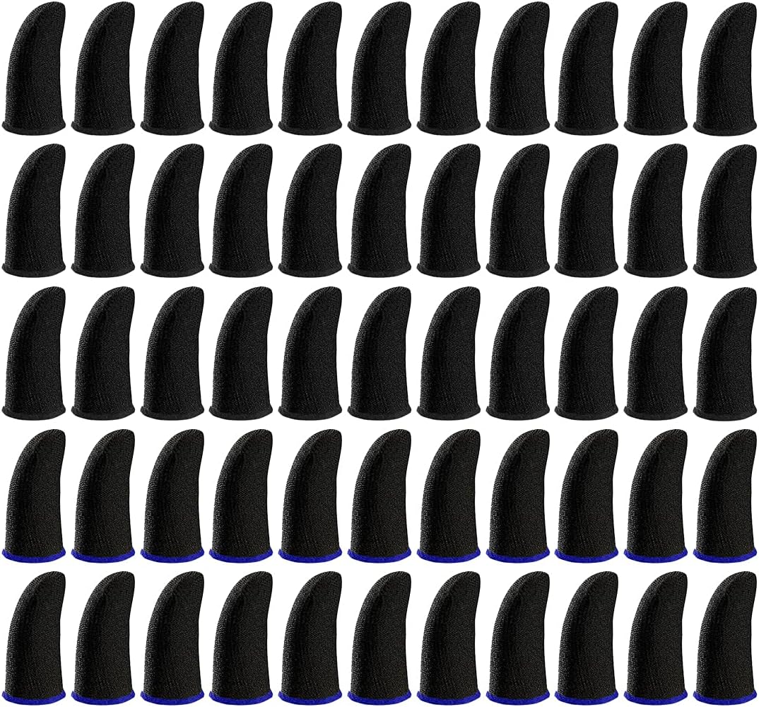 50 Pieces Finger Sleeves for Gaming, Thumb Sleeves Mobile Gaming Controller, Anti-Sweat Breathable Seamless Touchscreen Thumb Cover for PUBG, League of Legend, Rules of Survival, Knives Out, Fortnine