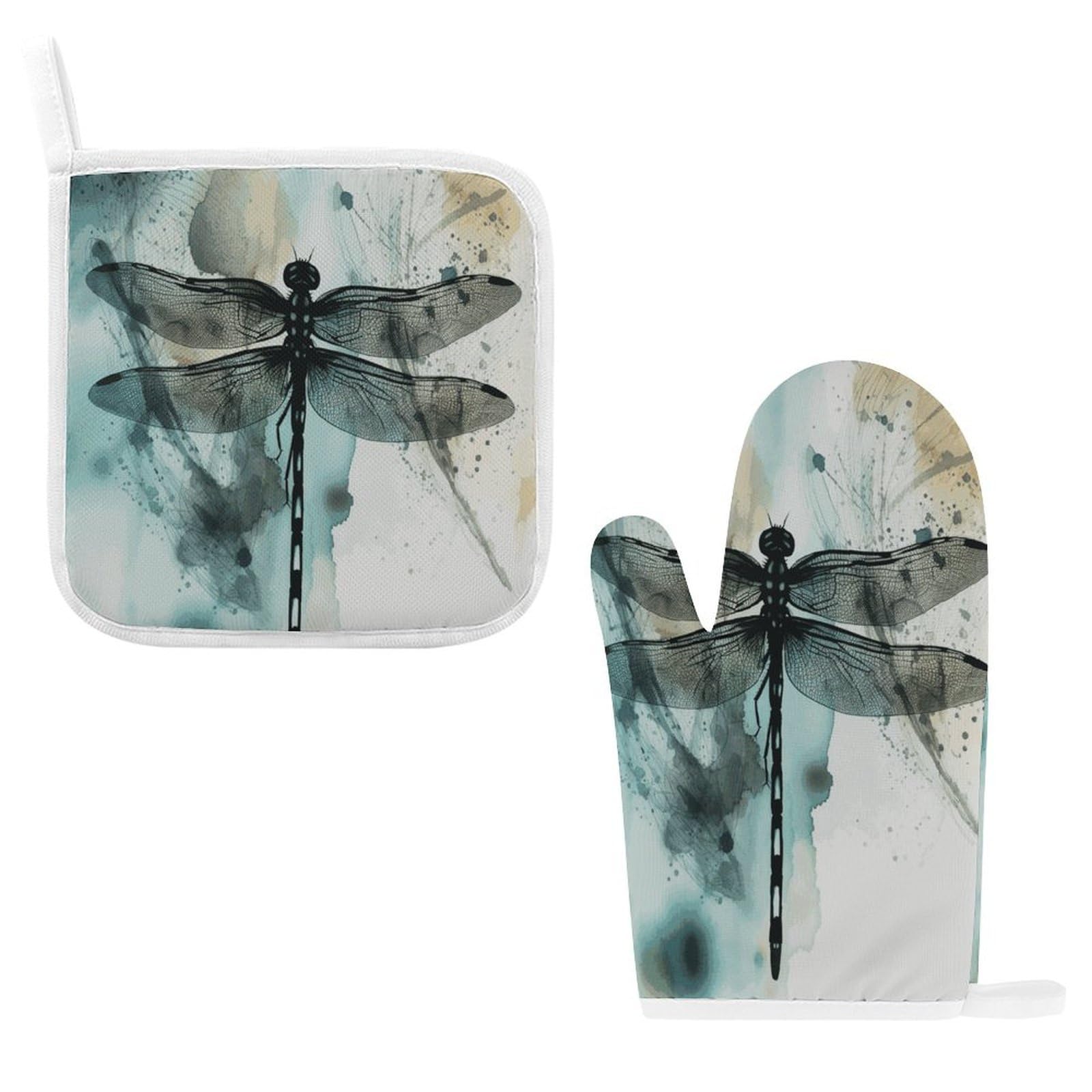 Btcowzrv Style Ink Dragonfly Oven Mitts And Pot Holders 2Pcs Set
