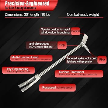 30 Halligan Bar Firefighter Tool - Forged Steel One-Piece Construction | Fork Gap Design