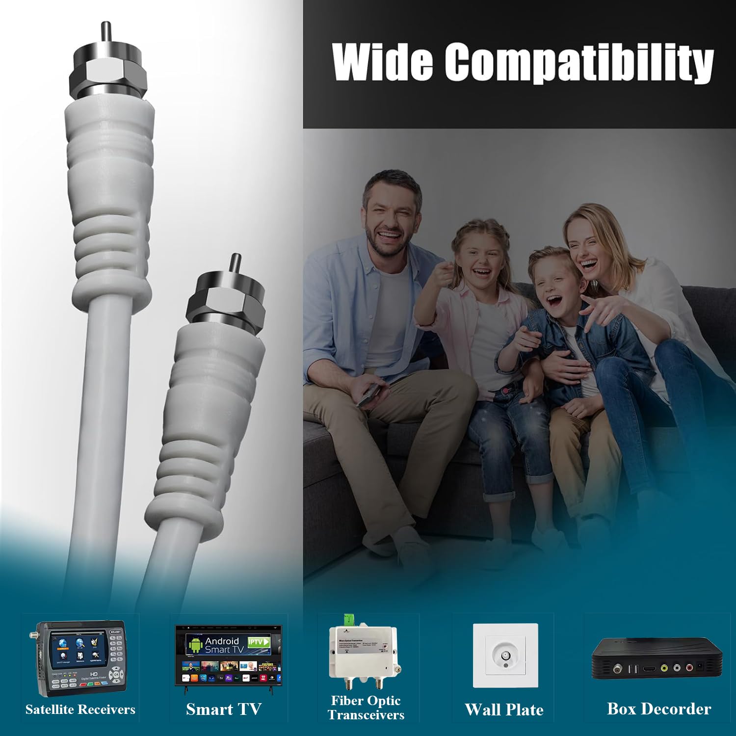 TUOLNK RG6 Câble d'antenne TV F mâle RG6 câble coaxial avec connecteur F femelle 75 Ohm, pour décodeur câble, TV, satellite, 6,6 pieds (2 M)