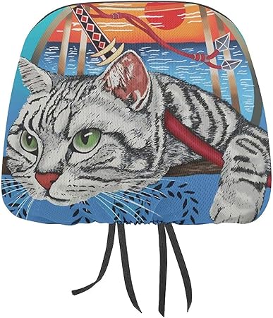 Amazon 車ヘッドレストカバー カーシートヘッドレスト 忍者 猫柄 ネコ 車用ネックパッドカバー 2枚セット 車用首クッションカバー カーまくら カバー Car Headrest Covers 首枕カバー カーシート首枕カバー シートヘッド枕カバー 取り外せカバー アクセサリー シート