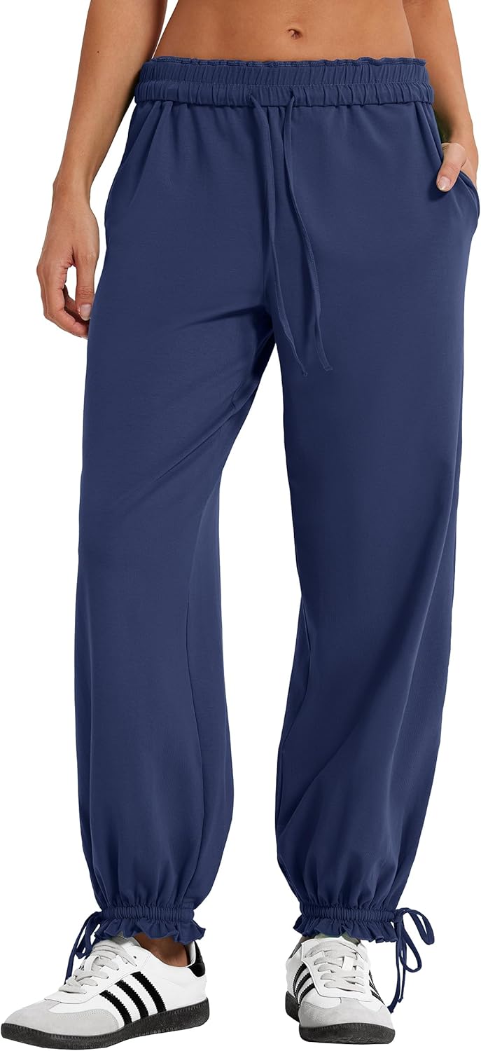 MOOSLOVER Women Drawstring Flod Over Jogger Pants Comfy Cotton Sweatpants Lightweight Casual Athletic Lounge Pants