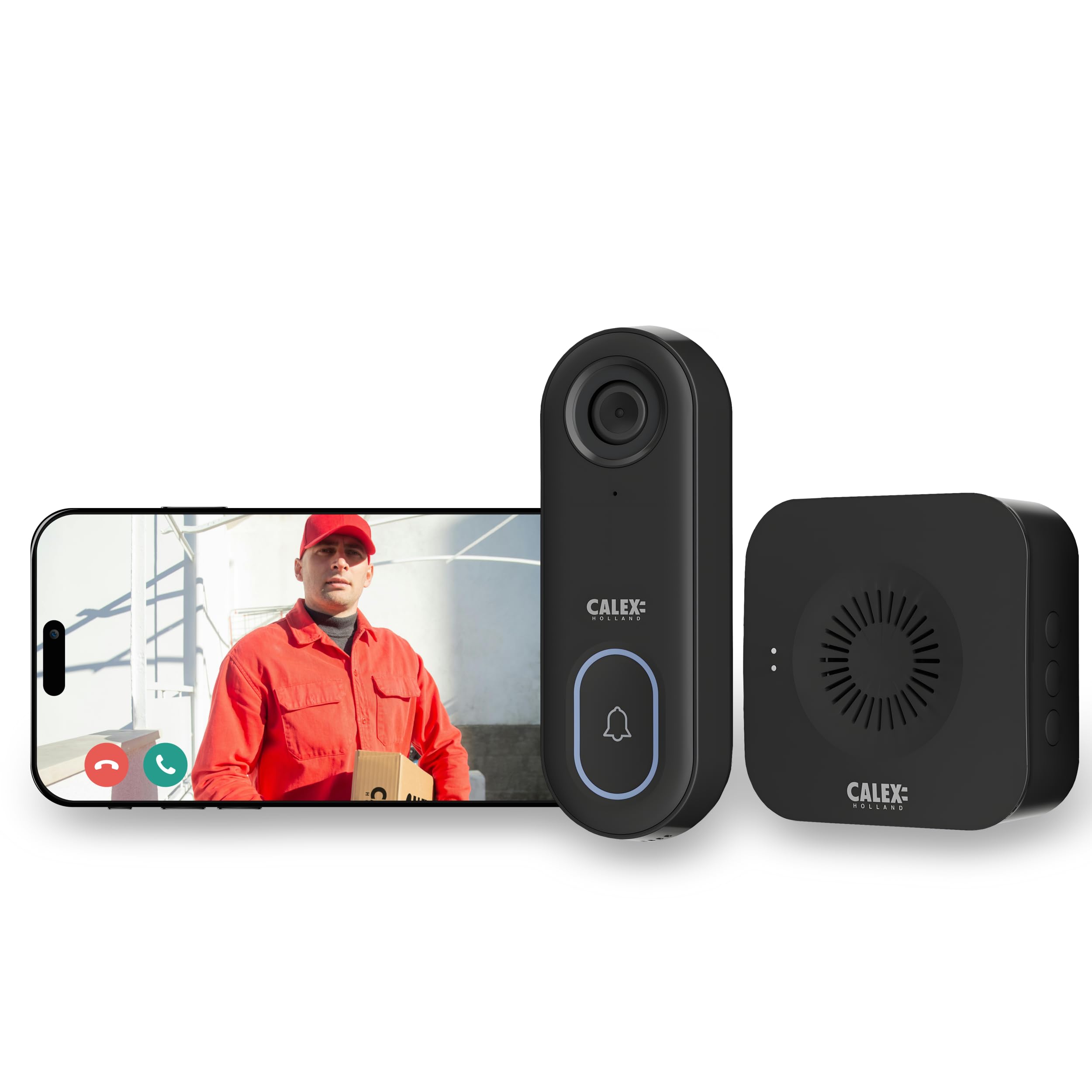 CALEX Sonnette vidéo de sécurité Intelligente Full HD 1080p avec contrôle par Application, Audio bidirectionnel, Vision Nocturne, détection de Mouvement, Stockage Cloud et SD, étanche, Comprend Un