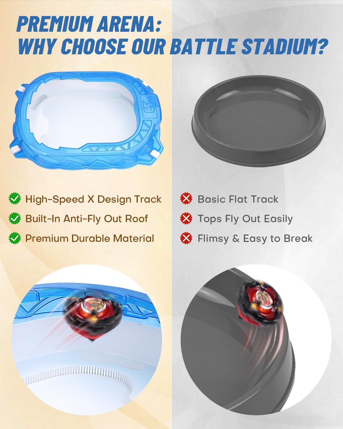 X Stadium Starter Kit - 6 Battle Tops Arena Set with 2 Launchers, Acceleration Track & Protective Roof, Gift for Boys Girls 6+