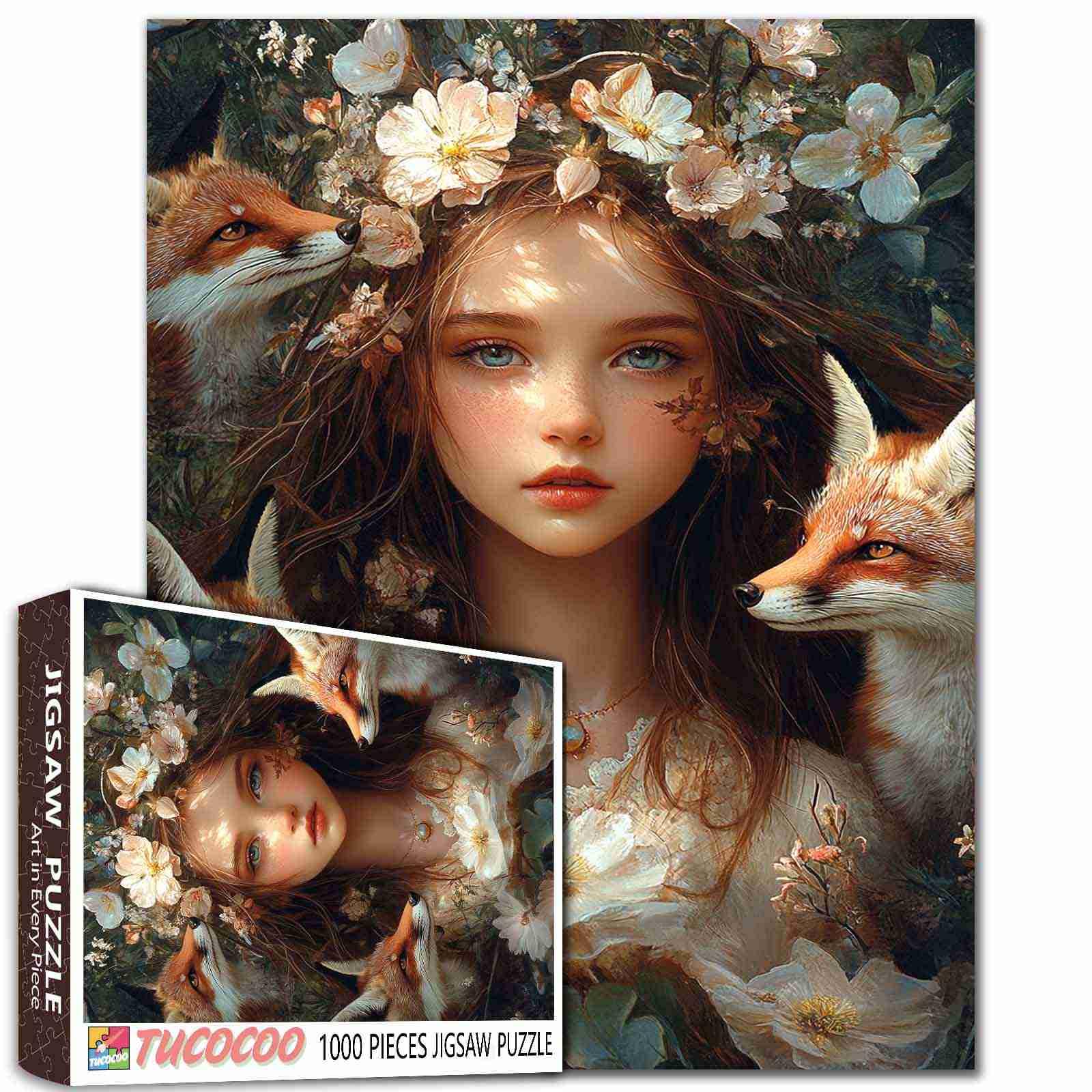 Angel Girl Puzzles for Adults 1000 Pieces Animal Fox Jigsaw Puzzles for Game Nights Unique Jigsaw Puzzle for Challenging Family Activity Game DIY Craft Puzzle Home Decor Gifts
