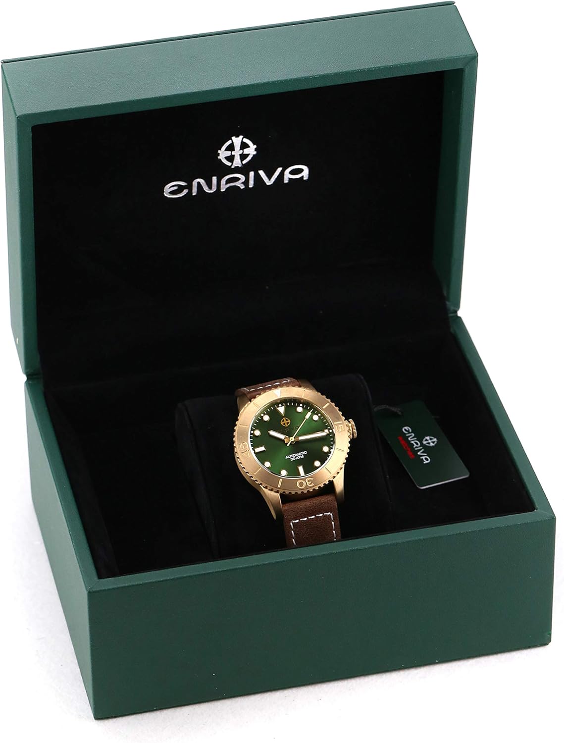 ENRIVA Mens 200m Water Resistant Bronze Pro Driver Wathces Self Wind Military Watches for Men Dive Wristwatch,Diving Watches for Men with Japanese NH35 Automatic Movement,Super Luminous,Leather Strap