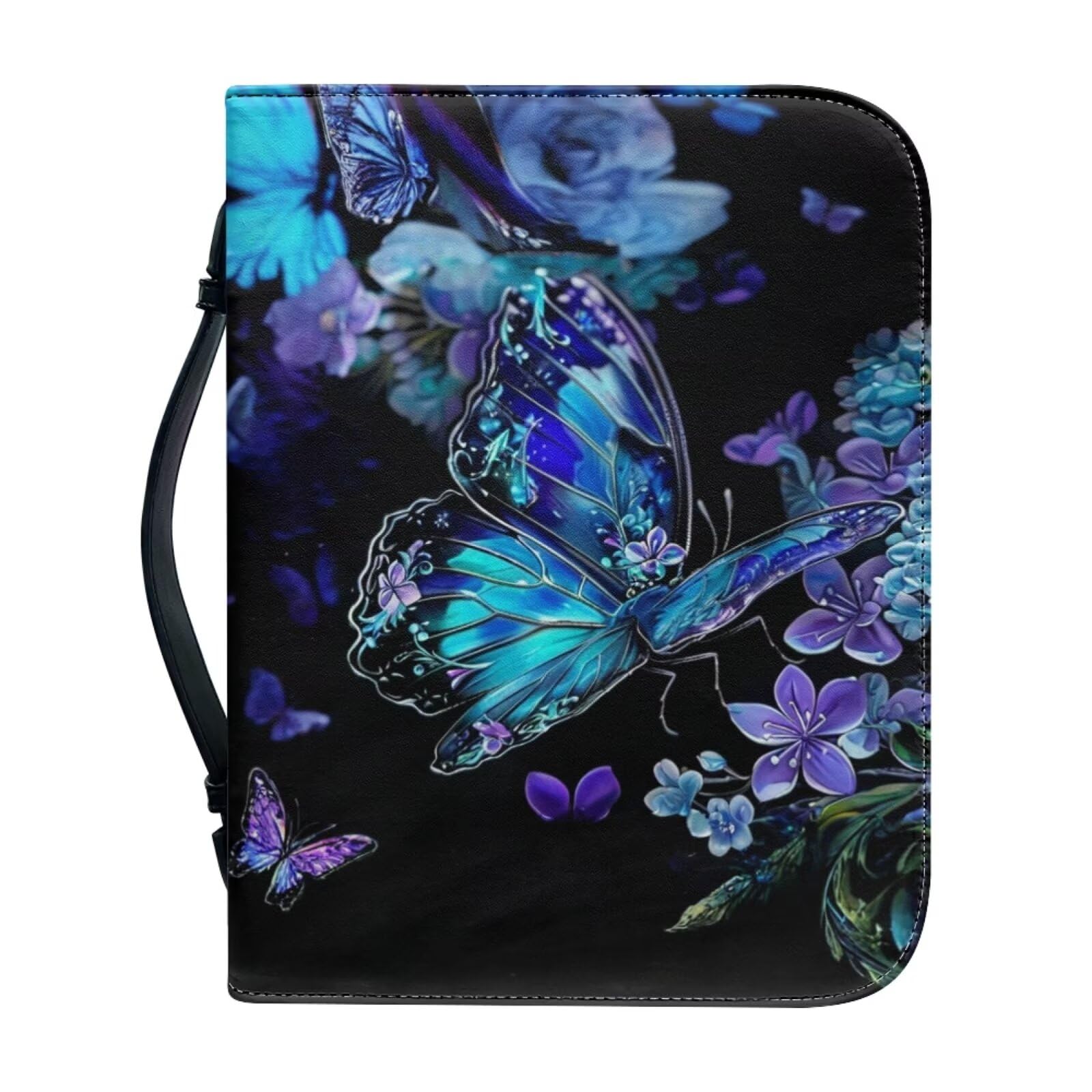 Ceudet Leather Bible Cover for Women & GirlsLarge Bible Bags with Multi-PocketPU Leather Bible Study Bags Book Covers,Blue Butterfly Flower,M — image 1